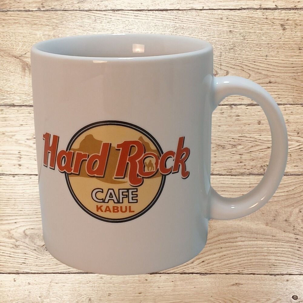 Unique Coffee Mug, Hard Rock Cafe Kabul, White 3.5" Tall